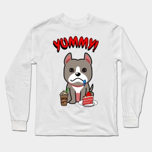 Cute grey dog is having coffee and cake Long Sleeve T-Shirt